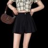 Women's Black High Waist Autumn A-Line Wide Leg Shorts - New Sweet Literary Style