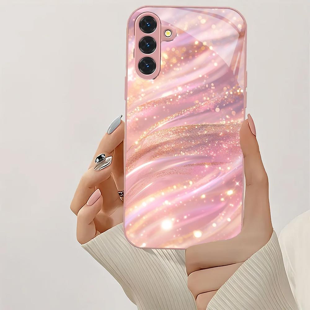 Rosa gemustertes Glas-Handyhülle geeignet für Samsung Galaxy S26 S25 S24 S23 S22 S20 FE/Ultra/Plus stoßfeste Rückabdeckung