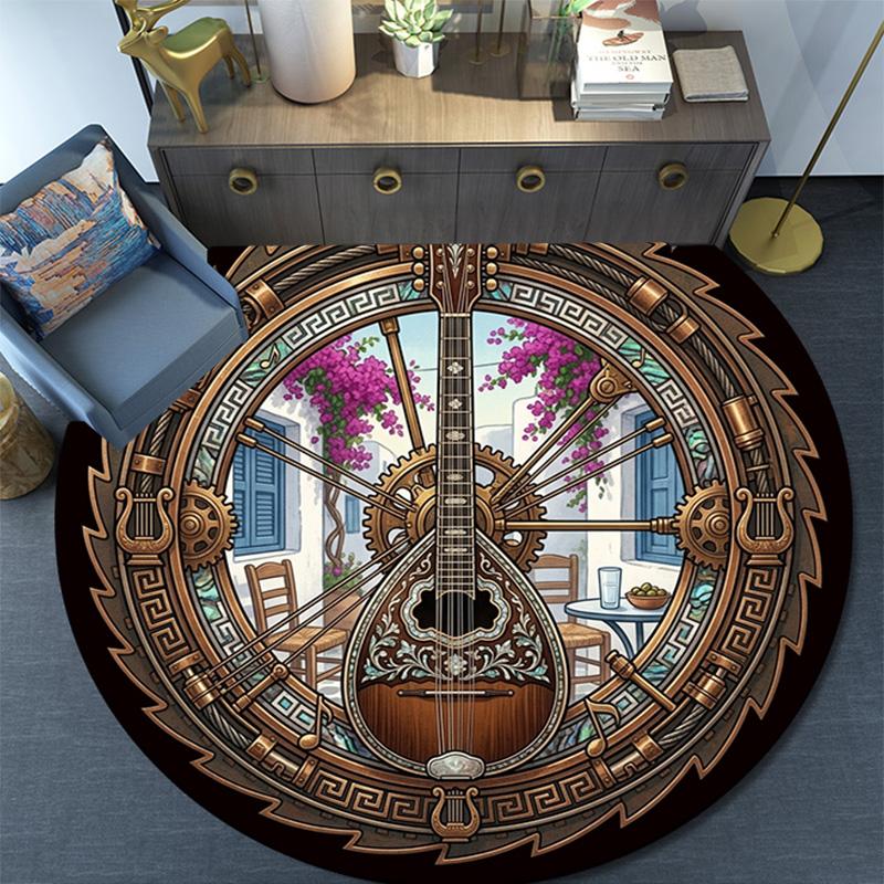 Guitar Window Scene Round Area Rug Under Office Chairs Bedroom Living Room Home Decor