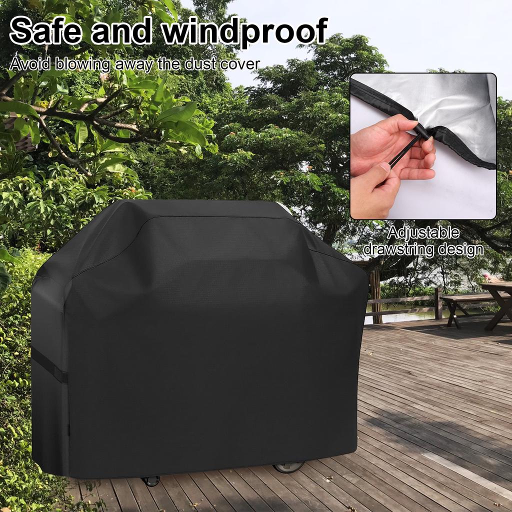 Heavy Oxford cloth outdoor grill dust and waterproof cover with hook and loop and adjustable drawstring grill cover cloth