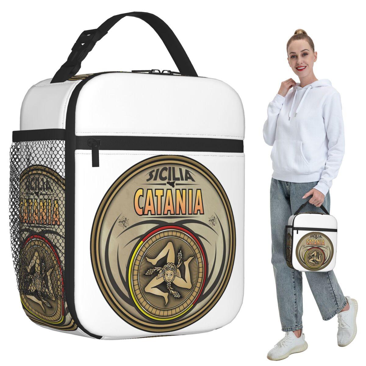 Catania Sicilia Sicily Trinacria Symbol Insulated Lunch Bag for Women Office Cooler Thermal Food Box Tote Lunch Boxes Container One Size