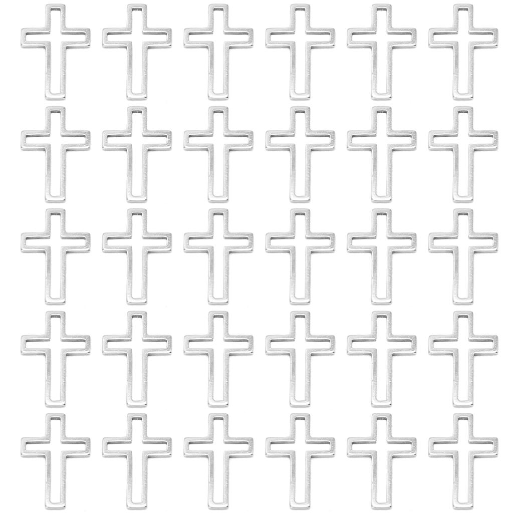 Resin Craft Bezel Stainless Steel DIY Open Bezels Hollow Frame Pendant Jewelry Making SuppliesCross Shape 30pcs S
