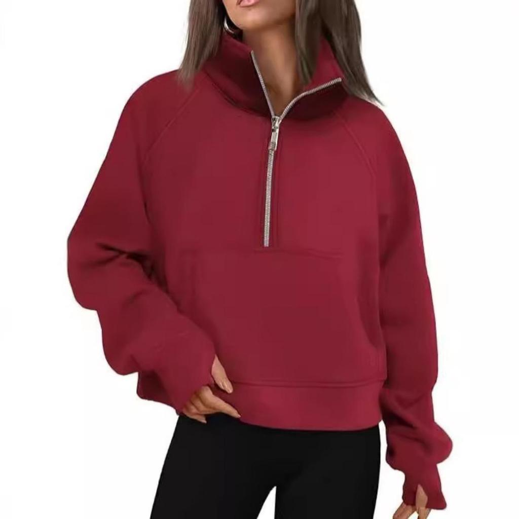 Women's Autumn and Winter  Shoulder Sleeves Loose Jacket Half Zip Shirt Long Sleeved Sweatshirt