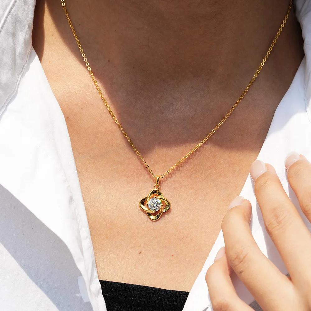 Luxus 100% Echter 18 Karat Gold Damen Moissanit Anhänger Halskette