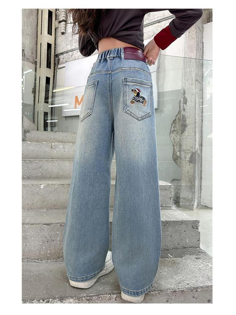 Girls' Loose Wide-Leg Jeans - Spring/Autumn 2025 Fashionable Children's Trousers