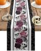 Halloween Skull Rose Crow Linen Table Runners Holiday Party Decor Reusable Kitchen Dining Table Runner Halloween Decorations