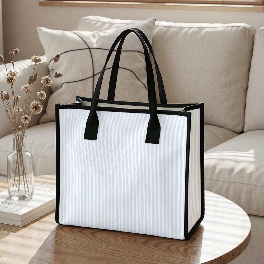 Striped Casual Tote Bag for Daily Use Large Capacity Handbag for Shopping Commute