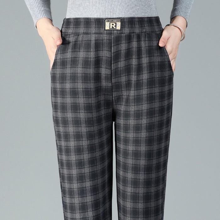 Women's Pants Autumn and Winter Plus Size Artistic Retro Plaid Casual Pants High Waist Women's Loose Pants
