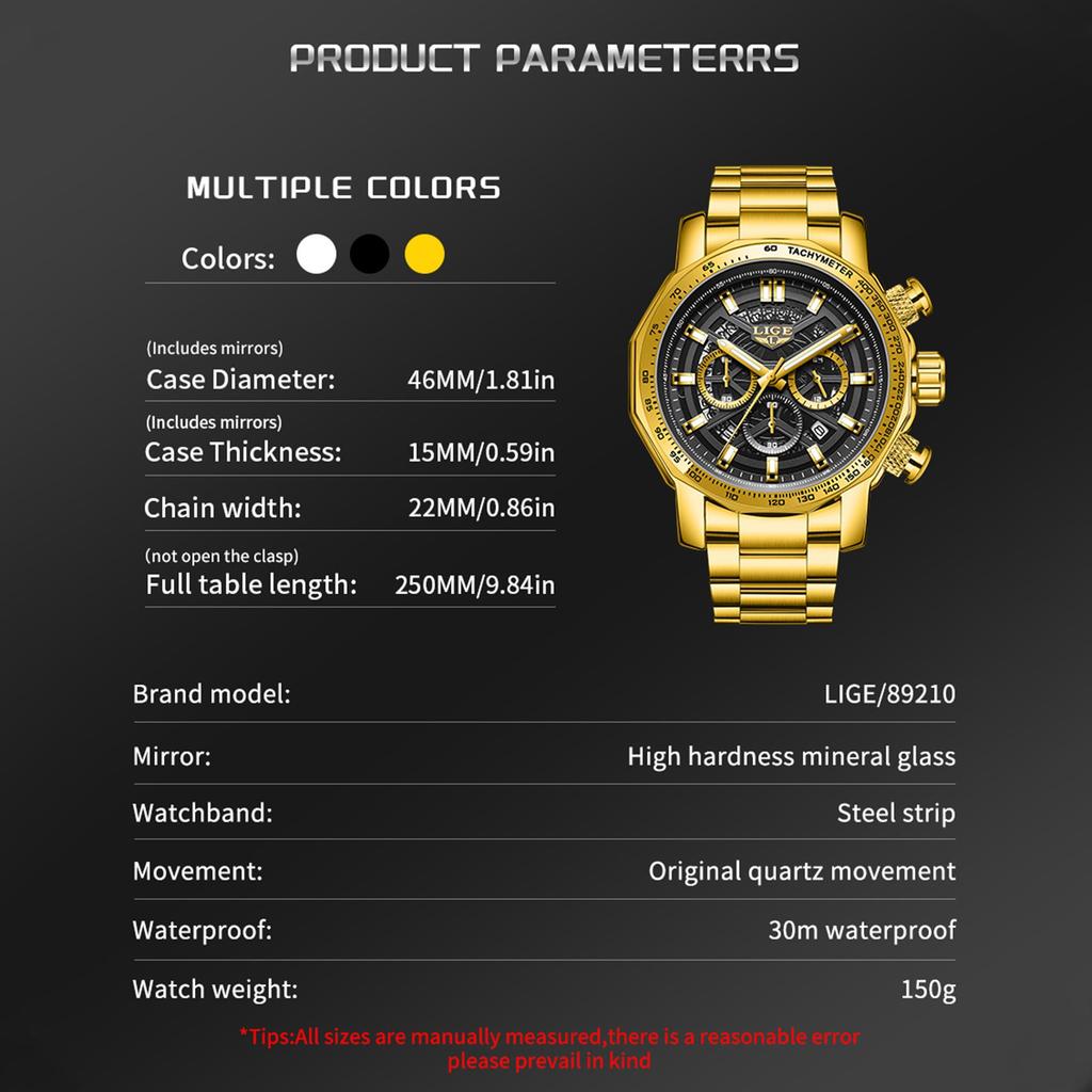 LIGE Top Luxury Men Watch Military Fashion Quartz Wristwatches Waterproof Luminous Chronograph Men Quartz Watches