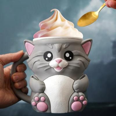 Katzen Eisbecherhalter mit Löffel Wiederverwendbare Becherhülle für Eislimonade Bierdosenhalter Bequemer Griff Desserttisch-Zubehör
