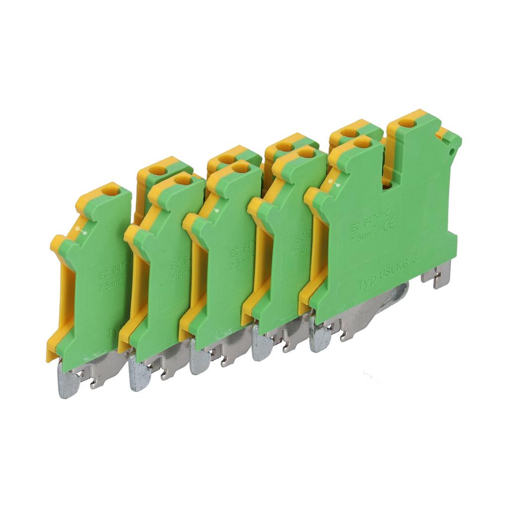 50Pcs Grounding Terminal Pure Copper DIN Rail Mounted Earth Terminal Block Yellow Green TYP USLKG‑3