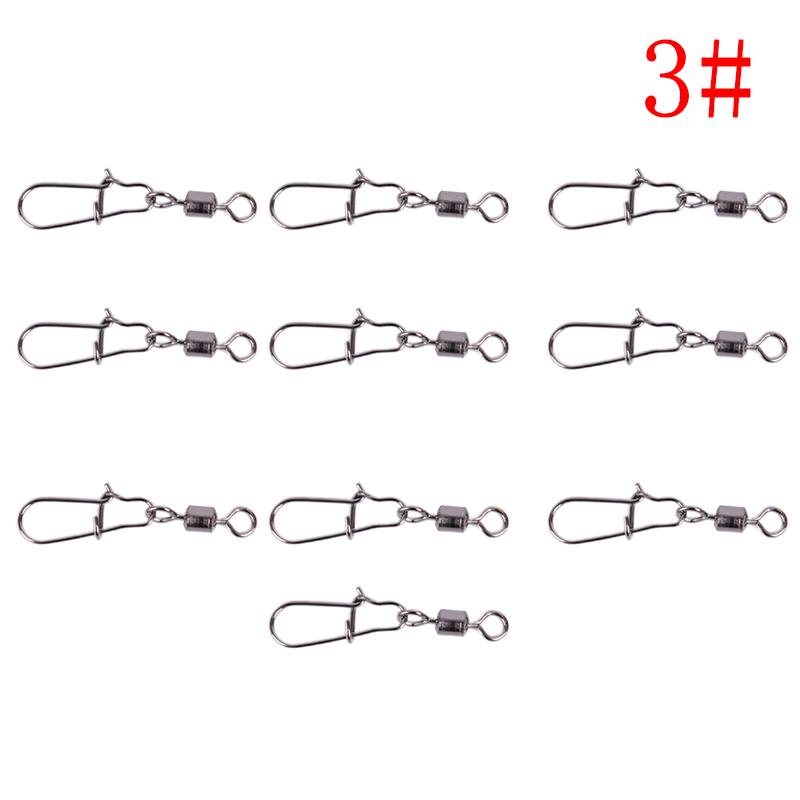 10Pcs Rolling Barrel Swivel With Snap Fishhook Lure Connector Fishing Tackle