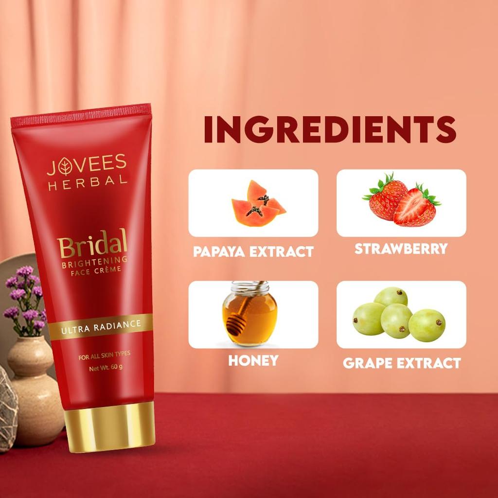 Jovees Herbal Bridal Face Creme For Natural Glow Brightness Hydrated Flawless Skin Radiance Daily Moisturizer 60g For All Skin Types
