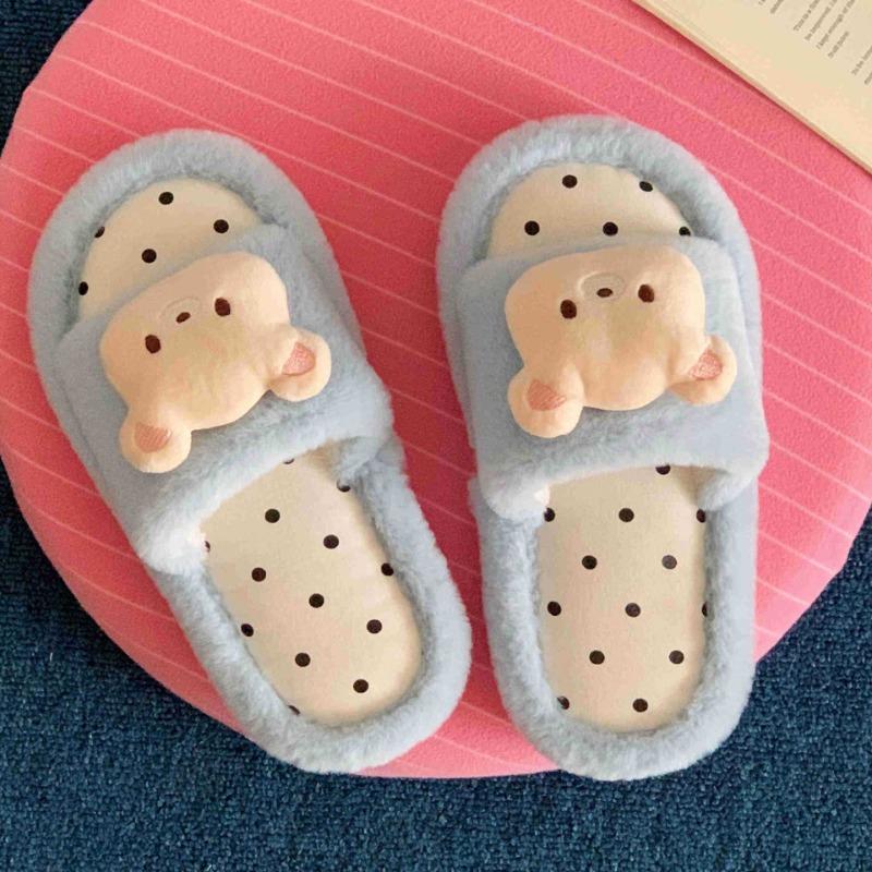 Niedliche und weiche einzeilige Baumwollschuhe, bequeme Wollpantoffeln für Frauen zu Hause