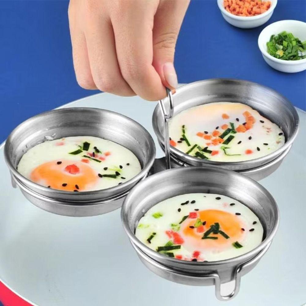 Durable Stainless Steel Egg Cooker Heart-Shaped 3-in-1 Omelette Mold Egg Steamer Kitchen Cooking Tool