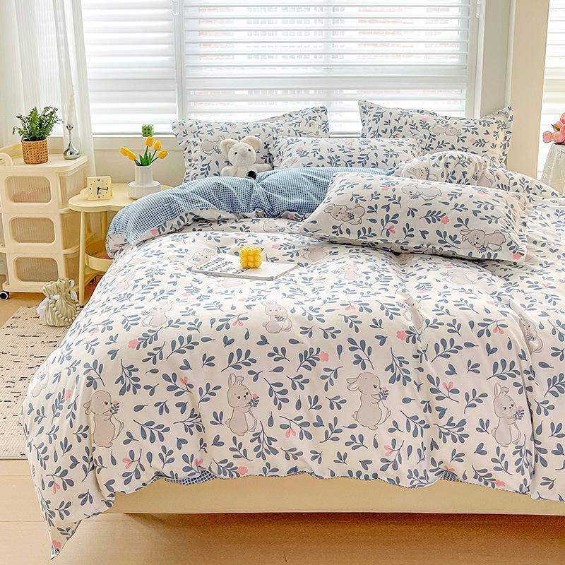 Klasse A Säuglings- und Kleinkindqualität Ins Kleiner Frischer Verdickter Abgeriebener Vier-Teile-Satz Hautfreundliche Laken Gewaschene Baumwolle Bettbezug Schlafsaal 3-teiliges Set