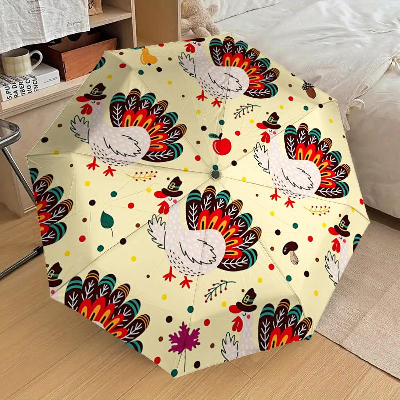 

1pc Turkey Pattern Automatic Folding Umbrella Durable Iron Frame, Iron Umbrella Structure Suitable for All Seasons yy260203107