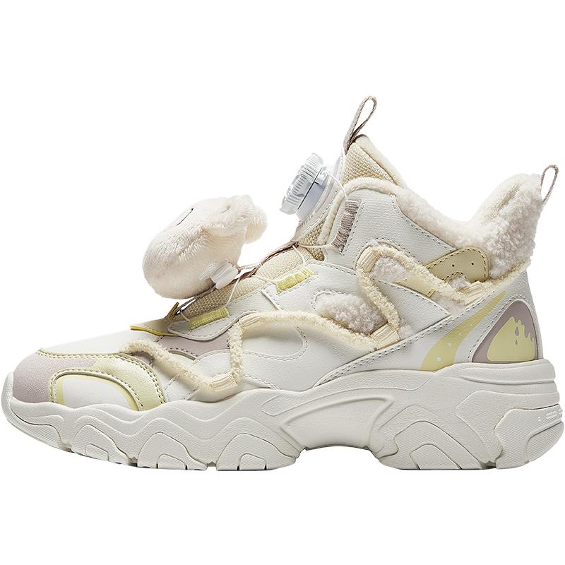 Anta Kids Warm Bear Trendy Fashion Thickened Warm Wear-Resistant Non-Slip Mid-Top Casual Shoes Kids Casual Shoes White Yellow A22446901-5