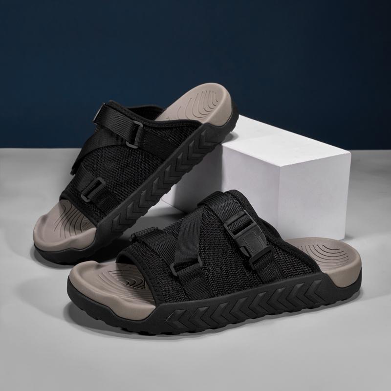 Fashion Comfortable Slip On Mens Half Drag Beach Cool Slippers Men's Office Flats Mesh Cloth Walking Shoes Non-Slip Casual Man Sh