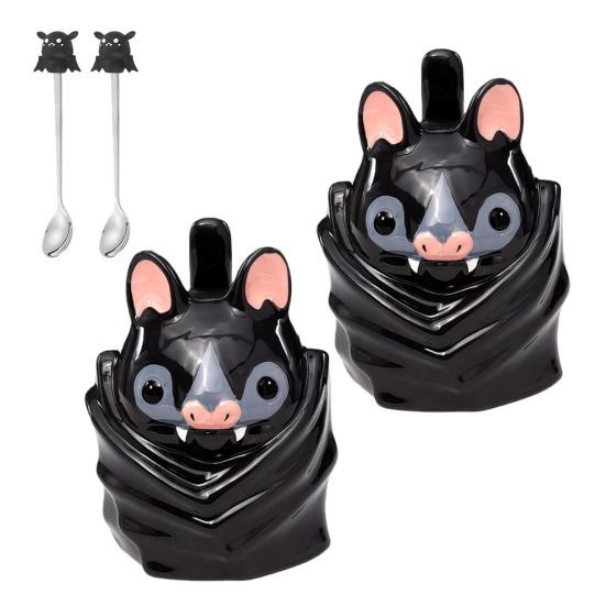 Fledermaus Auf dem Kopf Geformte Tasse Niedliche 3D Fledermaus Keramik Kaffeetasse mit Schwanzgriff Lustige Neuheit Tier Tasse Geschenk für Gotische Heim- und Bürodekoration