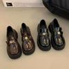 Coarse Heel British Style Small Leather Shoes Women's 2025 Winter New Retro Loafer Platform Black French One-pedal Single Shoes