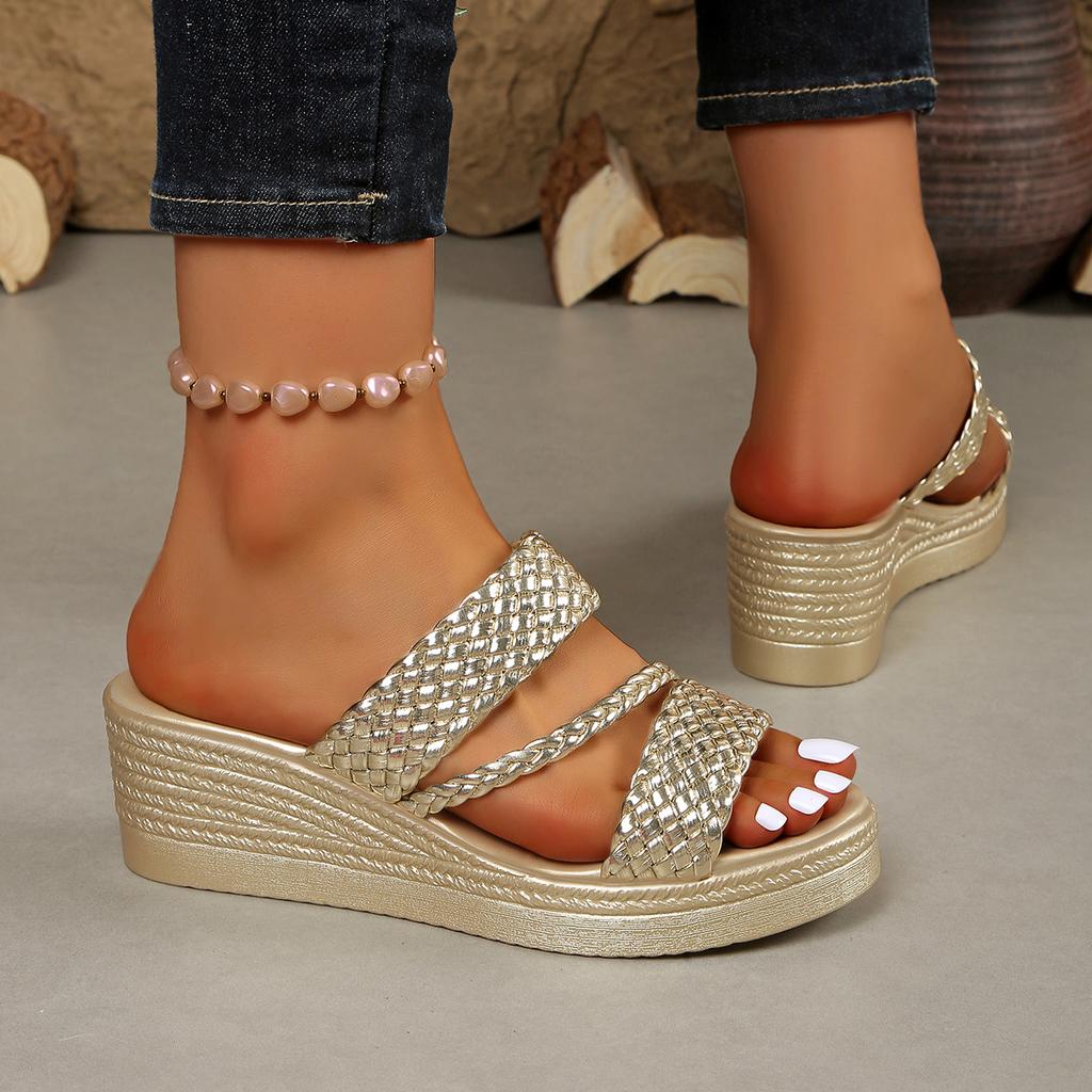 Sandalias de cuña para mujer Verano Mujer Slip on Tacón alto Moda Zapatos de mujer Cómodos Flor Exterior Sandalias de plataforma