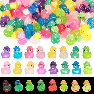 Glow-In-The-Dark 100/50Pcs Mini Resin Ducks With Hats Vibrant Multi-Colored Figures For Diy Crafts Cake Easter Micro Landscape Gardens Decor