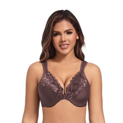 Reggiseno con coppa CDE, ultra sottile, senza cotone, taglia grande, con fibbia anteriore, in pizzo, sexy, arricciato, con anello in acciaio, biancheria intima regolabile