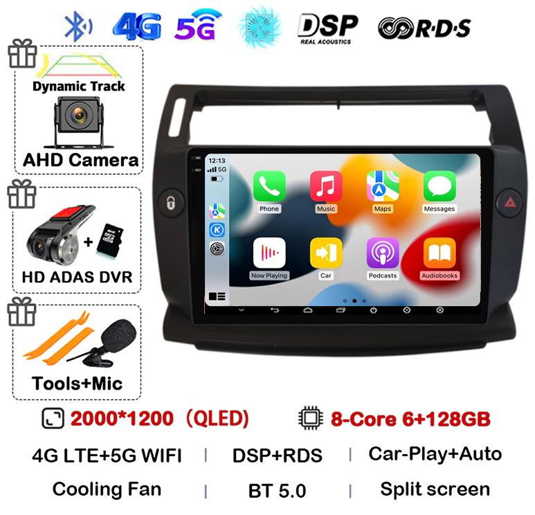 Android 14 Carplay For Citroen C4 C-Triomphe Quatre 2004-2014 Car Radio Multimedia 2Din DVD Audio Video Player Head Unit Stereo