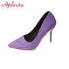 Móda Aphixta 3,54 palcové fialové vysoké stiletto podpatky lodičky dámské jednobarevné kancelářské semišové špičaté společenské boty červená podrážka velká velikost 49 50