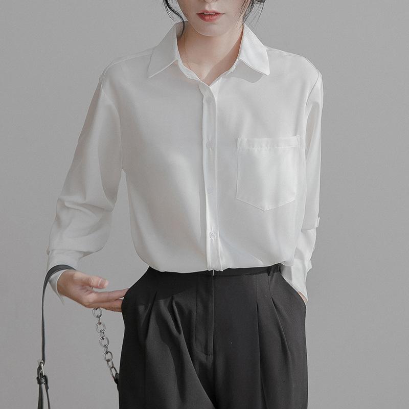 Blaue Ski-Spinning-Hemd aus Seide für Damen im Frühling und Herbst, Einzeltasche, Retro-Design, Temperament, Langarmbluse