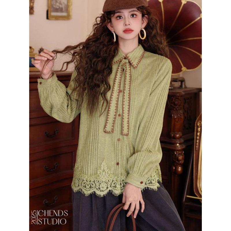 Retro Hong Kong Style Long-sleeved Tops for Women in Autumn and Winter New Versatile Casual Loose Knitted Inner Shirts