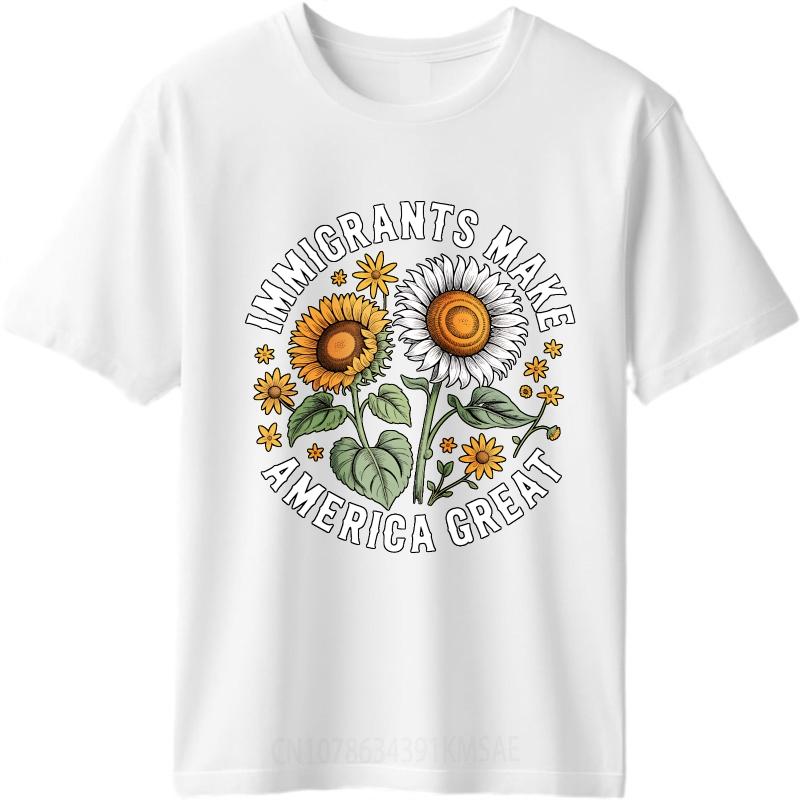 Vintage Summer Boys Tshirt Immigrants Make America Great Sunflowers Design Short Sleeve Rock Crew Neck Tee Shirt Teeshirt Male