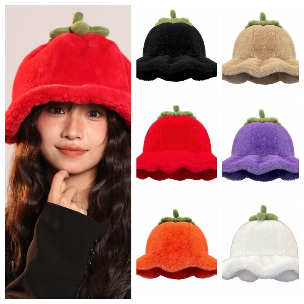 Tomato Winter Fisherman Hat Rolled-up Beanie Hat Cute Plush Bucket Hat  Outdoor