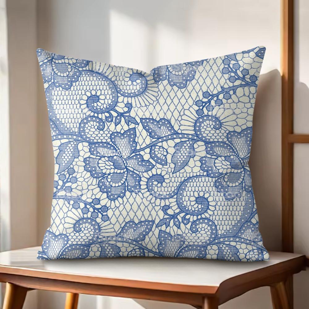 Lace Flower Cushion Cover Natural Linen Organic Fabric DoubleSided Printing Couch Pillow Covers Home Decor