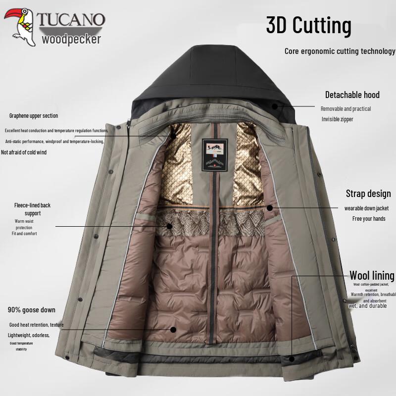 Tucano Men's Detachable Hooded Goose Down Winter Jacket