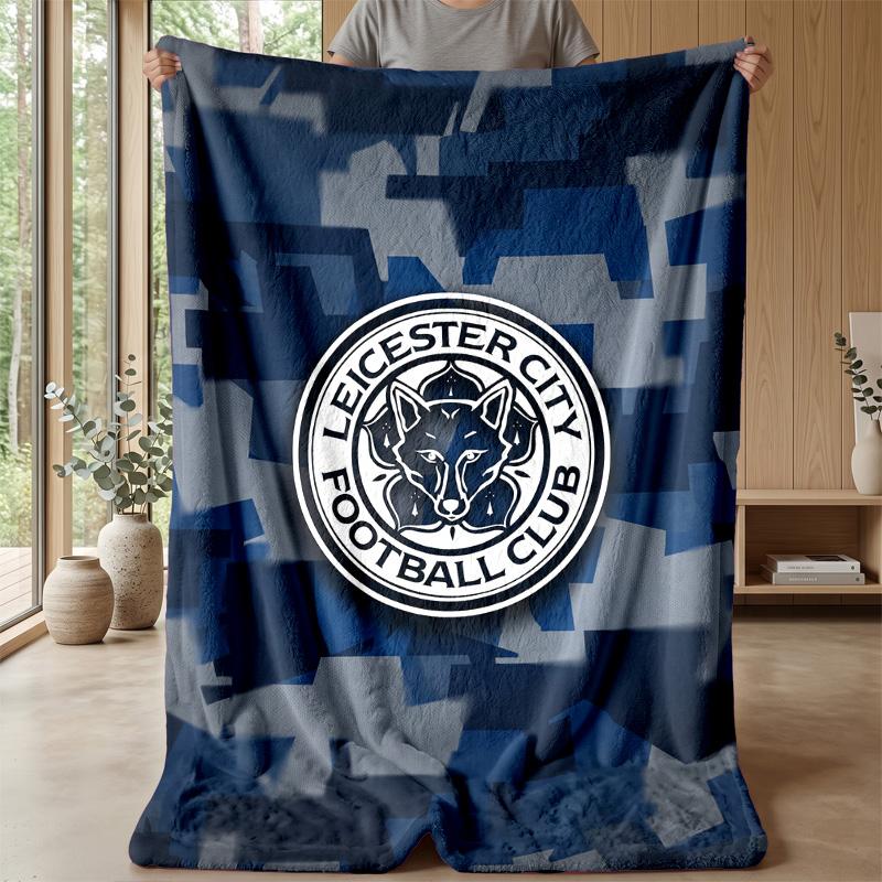 Leicester City Football Print Flannel Blanket, Soft Warm Lightweight Throw Blanket for Sofa Bed Camping