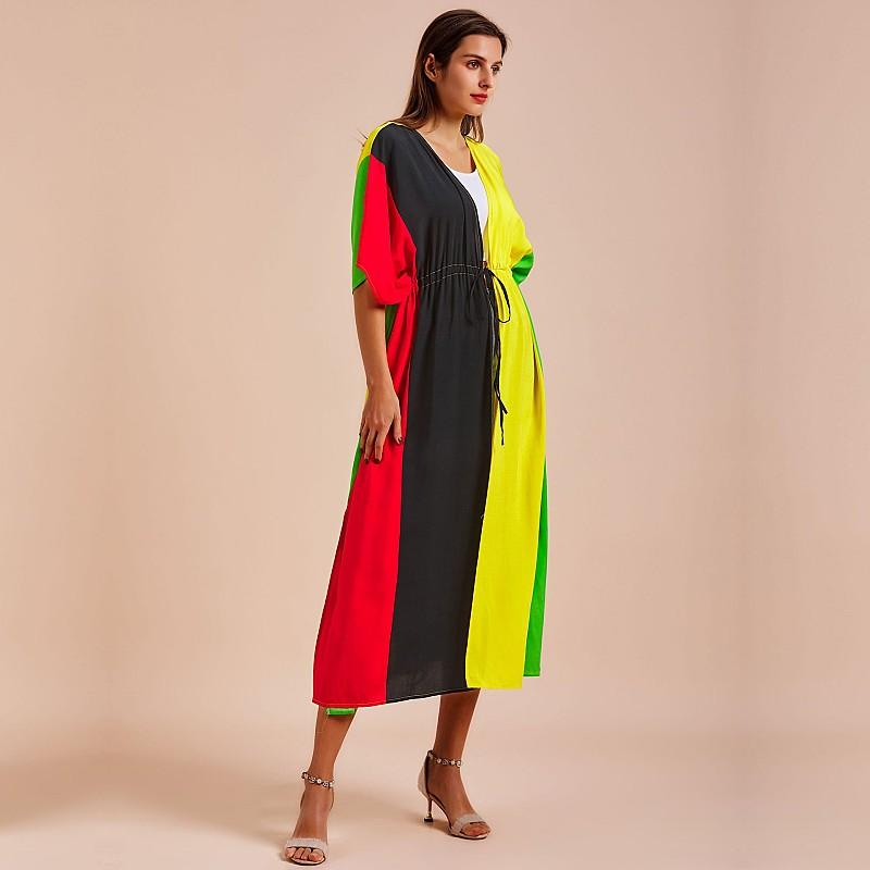 EDOLYNSA Casual Blue Embroidered Long Kimono Cardigan Bikini Cover Up Wrap Dress Beachwear Swimwear Cover Up Q1489