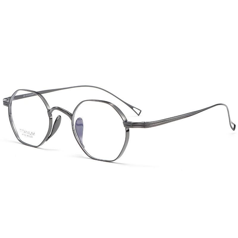 

Japanese Style Handmade Men s Anti Blue Light Frame Hexagon Pure Titanium Eyeglasses KMN152 Photochromic Optical Myopia Glasses NO Lens темно-сірий