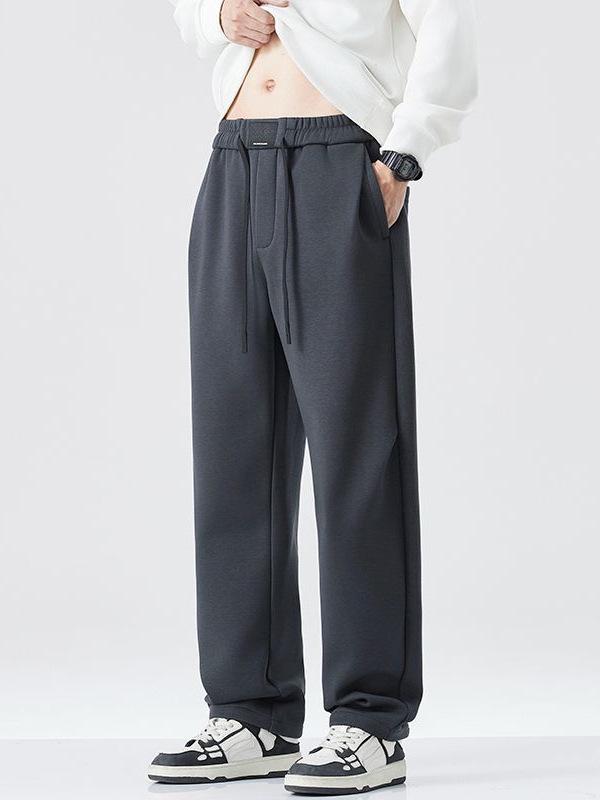 Men's Trendy Fleece-Lined Loose Straight-Leg Casual Pants - Autumn/Winter Japanese Retro Style