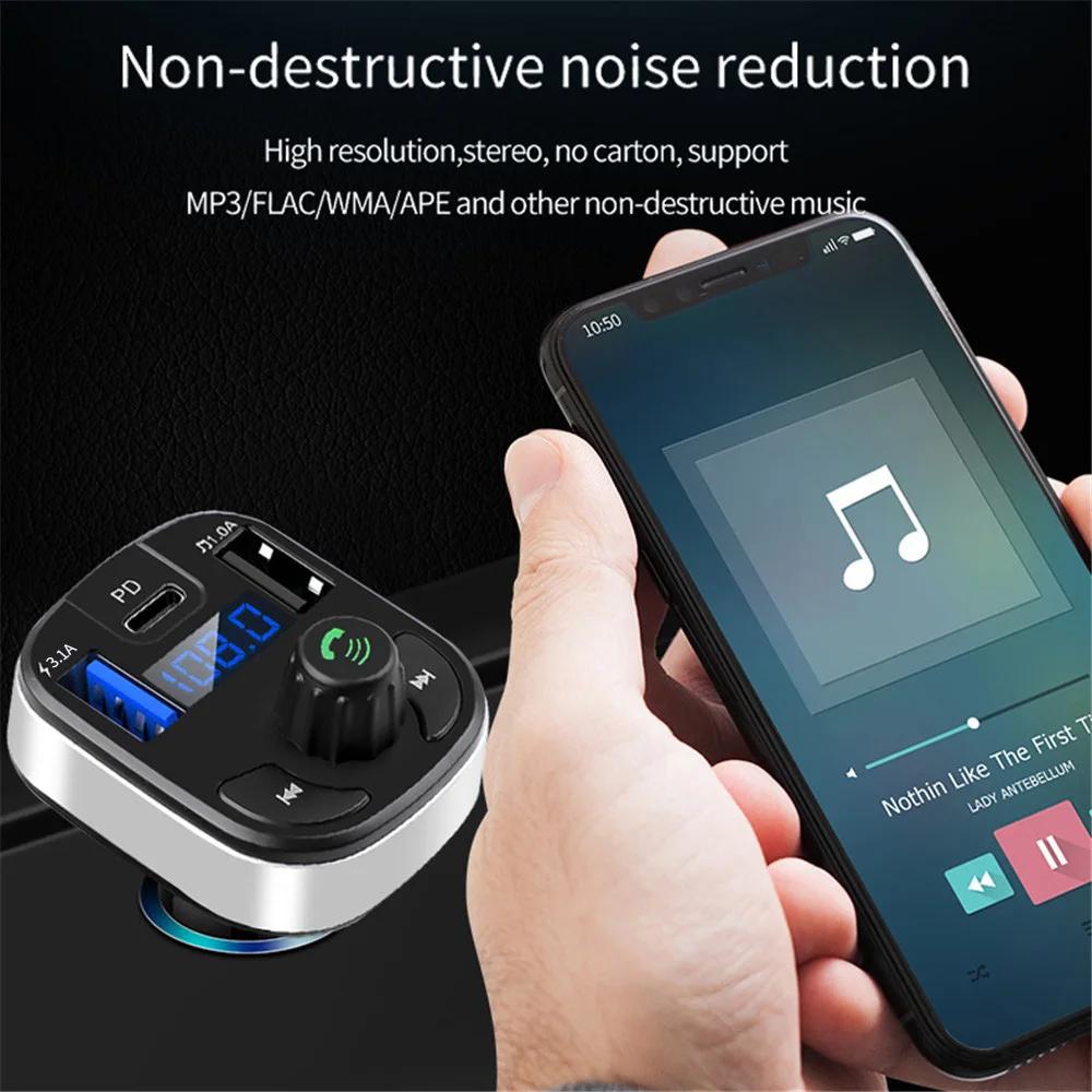 Car Bluetooth 5.0 FM Transmitter Dual USB PD Type C Fast Charge Car Charger Bluetooth Microphone Handsfree Car FM Modulator