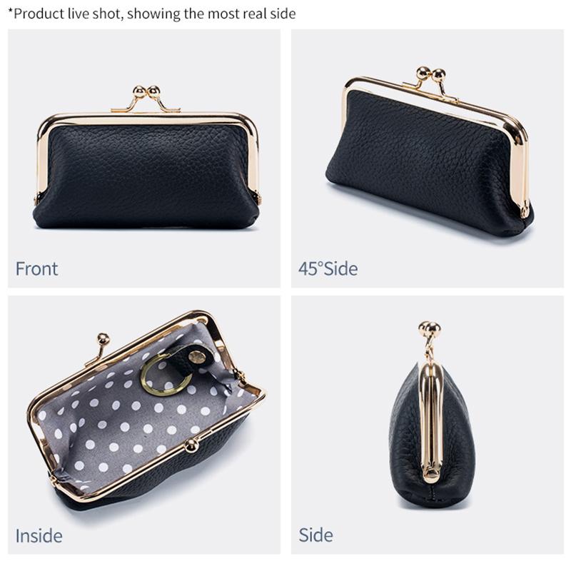 Brand Mini Lock Clip Coin Purse Daily Portable Cute Handheld Storage Bag for Girls Solid Color Genuine Leather Simple Key Bag
