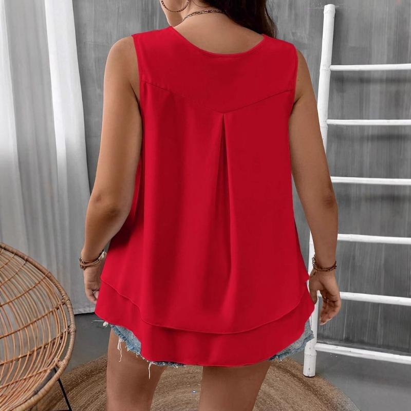 Women's Solid Color V-neck Loose Fashion Chiffon Top Sleeveless Vest Shirt