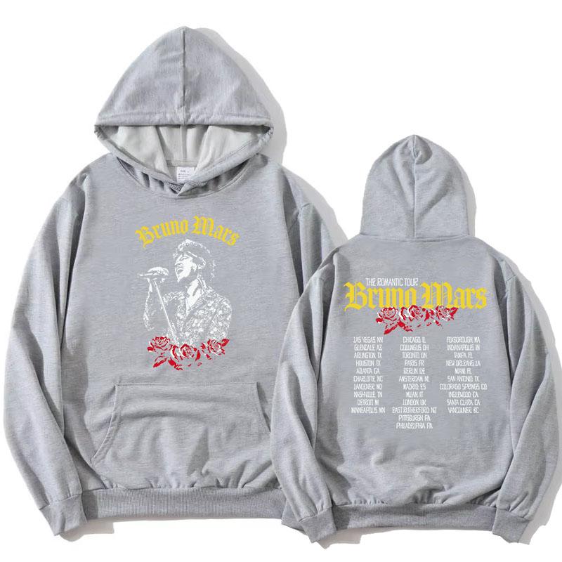 The Romantic Tour Hoodie BRUNO MARS Singer Design Sweatshirt Long Sleeve Loose Hooded Pullovers Women Men Clothing Print Merch