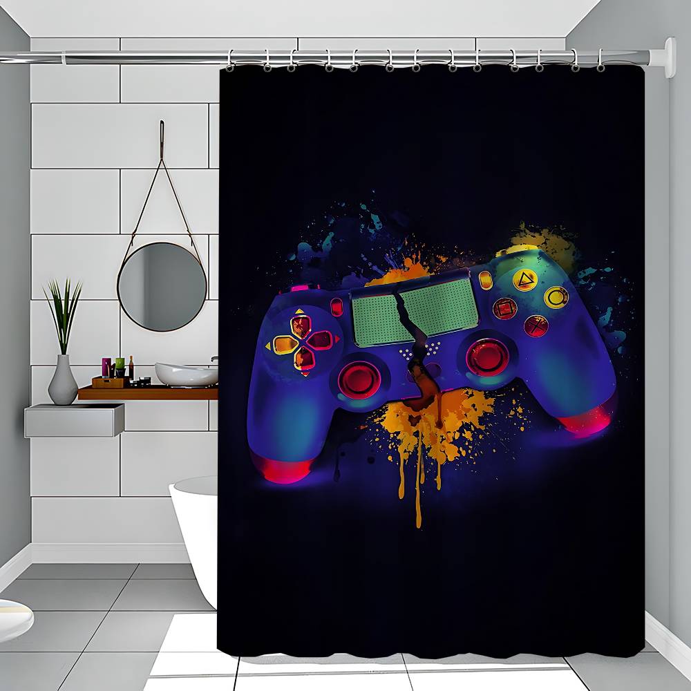 

Gaming Poster Just One More Game Retro Shower Curtains 180cm Polyester Modern Style Bathroom Curtain With Hooks Shower Curtain 90x180 cm
