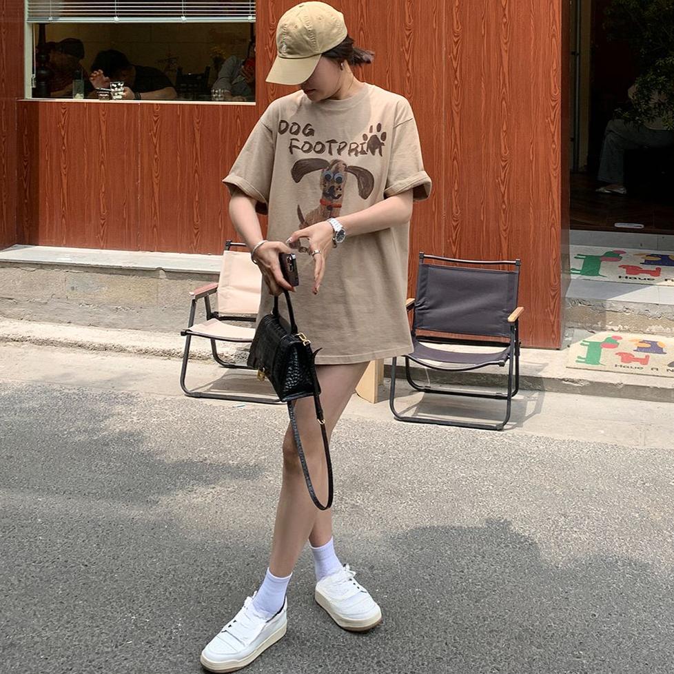 Harajuku Funny Cartoon Print T-shirts for Women 2025 Summer Casual Oversized T Shirt Pure Cotton Short Sleeve Y2k Tops Hip Hop Streetwear