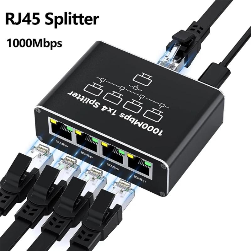 LAN Splitter 1 to 2 3 4 1000 Mbps Ethernet Splitter with Type C Power Cable Gigabit Switches for Computer, Hub, Routers