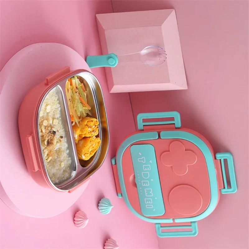 550ML Kids Baby Snacks Container Outdoor Picnic Stainless Steel Lid Bento With Compartment Travel Leakproof Lunch Box School