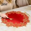 Seasonal Home Decor Accessories Christmas Embroidered Placemat Red And Gold Snowflake Table Round Decorative Mats for Mat Heat Resistant Polyester