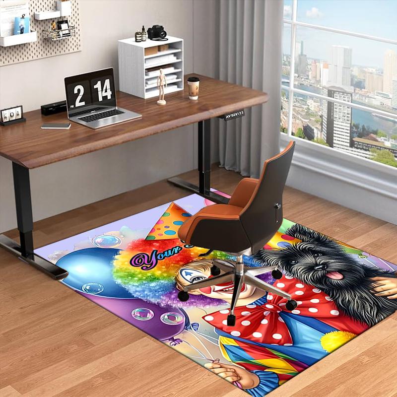 1PC Custom Name Clown Pup Party Fun Theme Floor Mat Ideal for Living Room, Game Rooms, Office, Bedroom Floor Mat Playful Design